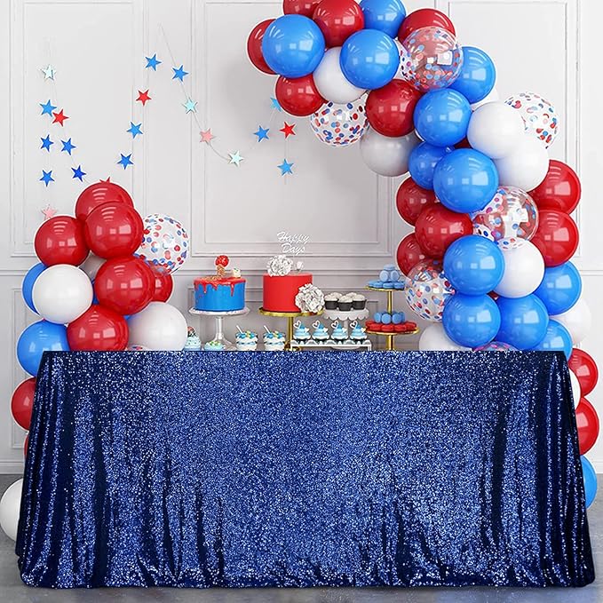 SquarePie Sequin Tablecloth Rectangular 60 x 102 Inch Navy Blue Sparkly Table by SquarePie