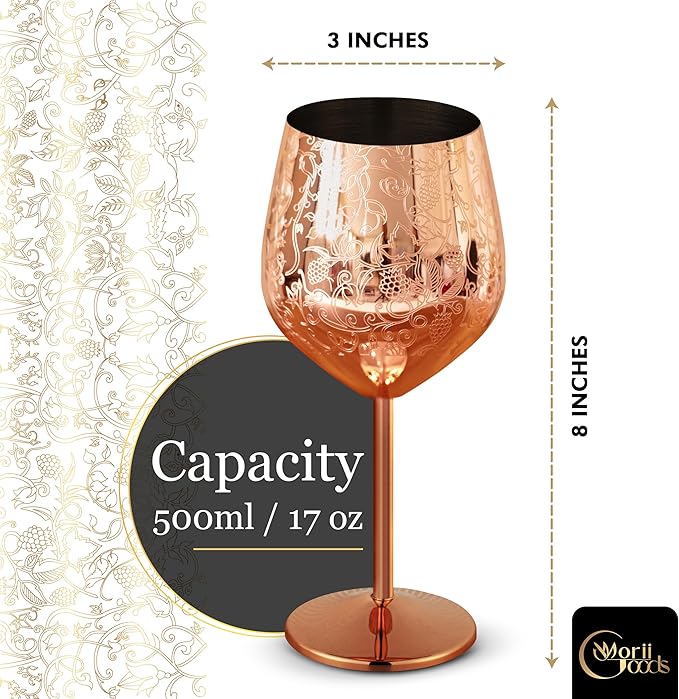 Stainless Steel Wine Glasses – Set of 2 Etched 16 oz Metal Goblets, Unbreakable - Image 2