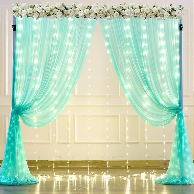 Sage Green Tulle Backdrop Curtains - Image 2