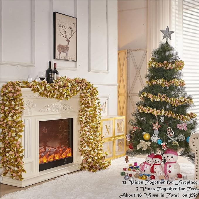 8 Pcs x 8.2 ft Flower Garland Artificial Rose Vine Flowers - Image 7