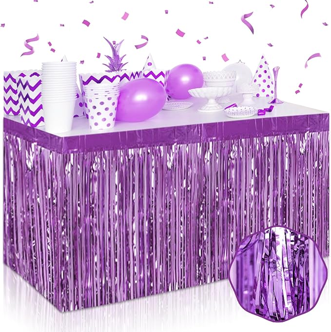 3 Pack 29 x108 Inch Light Purple Foil Fringe Table Skirts Metallic Banner by Mebiornt