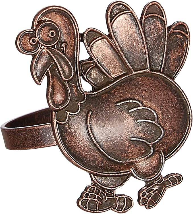 Halatool Thanksgiving Bronze Turkey Napkin Rings Set of 6, Funny Metal Festival - Image 3