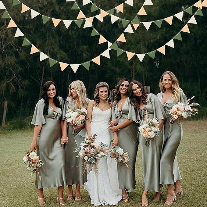 Sage Green Party Decorations Olive Green Tan Brown Cream Felt Hanging Triangle - Image 7