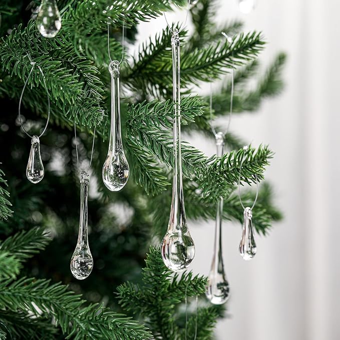 22 Pcs Clear Glass Teardrop Christmas Ornaments Crystal Raindrop Hanging - Image 6