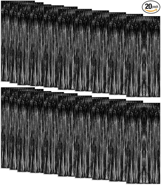 20 Pack Foil Curtain Backdrop Black Metallic Tinsel Foil Fringe Curtains Photo by KEJ