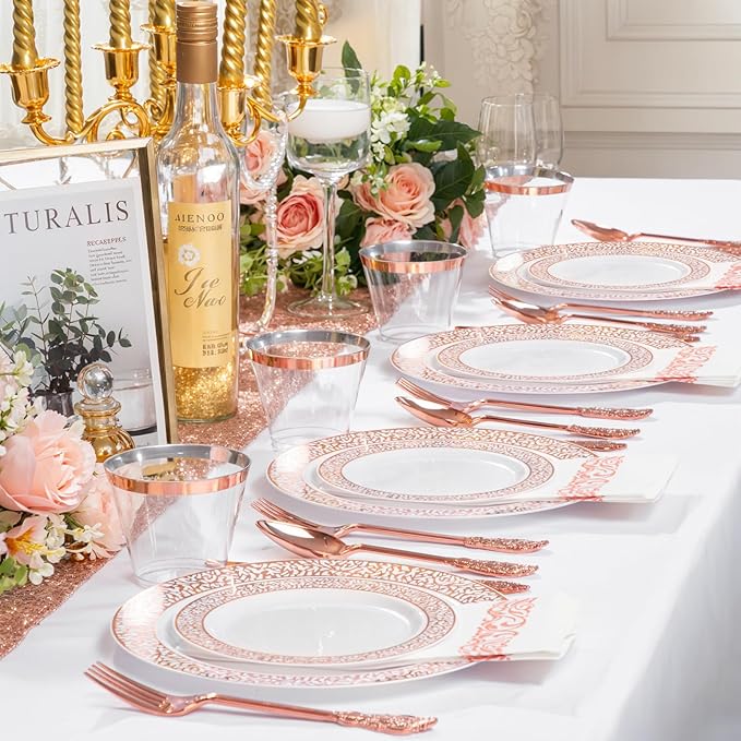 Festiva 350PCS Rose Gold Plastic Dinnerware Set - Image 8
