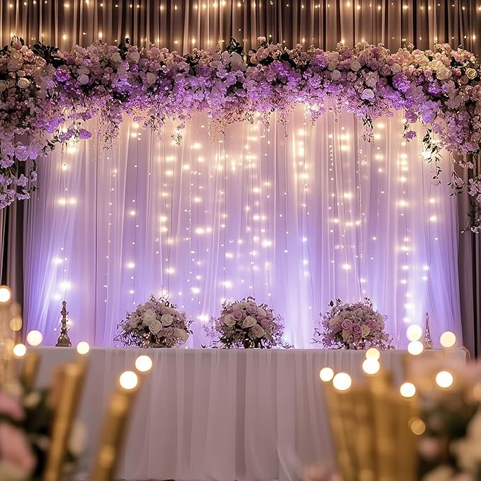 Tulle Backdrop Curtain with Lights String 10FT X 8FT Lavender Sheer Tulle - Image 7