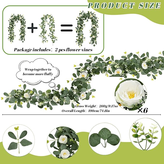 ASTRYAS 2 Pack 6.23Ft Artificial Eucalyptus Garland - Image 2