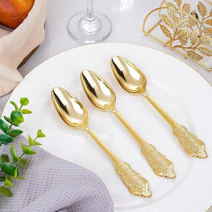 WDF 100 Piece Gold Plastic Spoons Disposable - Image 7