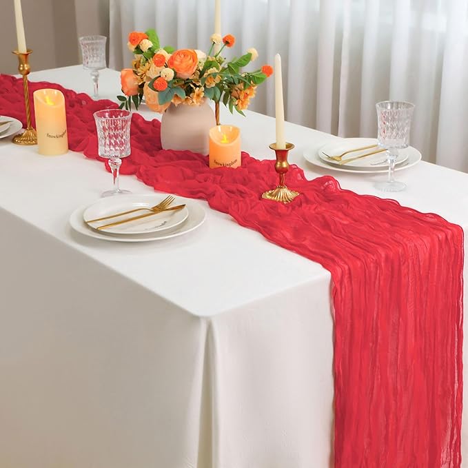 Snowkingdom 10 Ft Red Cheesecloth Table Runner, 120 inch Long Cheese Cloth Boho - Image 5