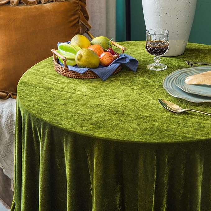 Velvet Tablecloth Luxurious Solid Round Table Cloth, Oblong Retro Farmhouse - Image 4