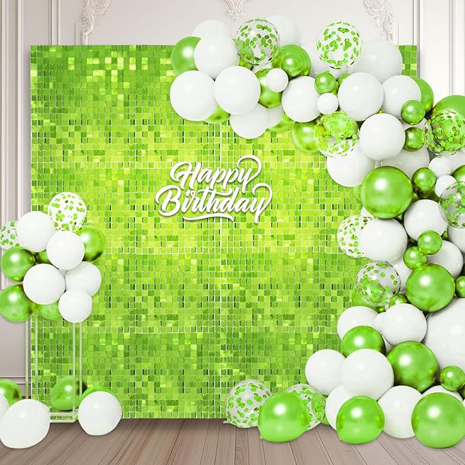 12PCS Green Shimmer Wall Backdrop, Square Sequin Photo Backdrops Panel by ZEBMOON