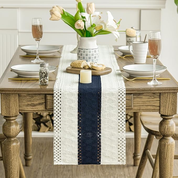 Artoid Mode Dark Blue Farmhouse Rustic Table Runner, Seasonal Holiday Hollow - Image 2
