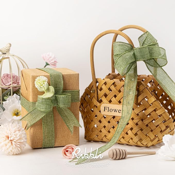 Ribbli Sage Green Burlap Wired Ribbon, 1” Inch x Continuous 20 Yard, Spring - Image 2