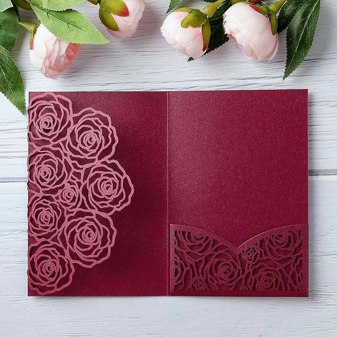 20 Pcs Laser Cut Wedding Invitations Card Pocket by YHOTA