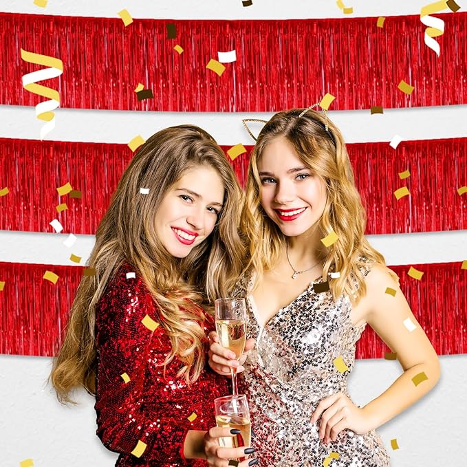 3 Pack 10 Long Red Metallic Foil Fringe Garland Wall Hanging Tassle Banner - Image 5