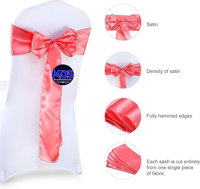 MDS Pack of 10 PCS Satin Chair Sashes Charmeuse Sateen Dining Chair Bows Ribbon - Image 6