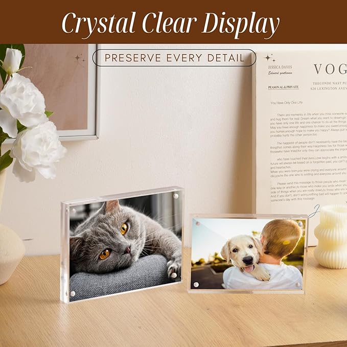CATIFLIN 5x7 Magnetic Acrylic Frames 2 Pack, Double Sided Clear Frameless - Image 2
