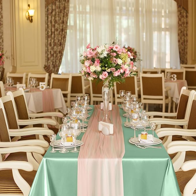 TURSTIN 1 Pack Sage Green Satin Tablecloth 102 x 58 Inch Overlay Satin Table - Image 7