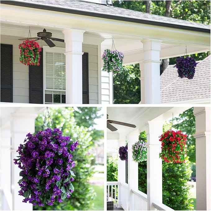 Artificial Faux Hanging White Flowers Plants Basket - Image 8