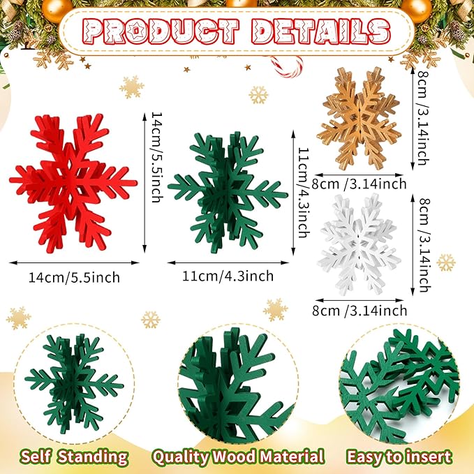 Bucherry 12 Pcs Wooden Snowflake Table Decor 3D Snowflake Tabletop Signs and - Image 2