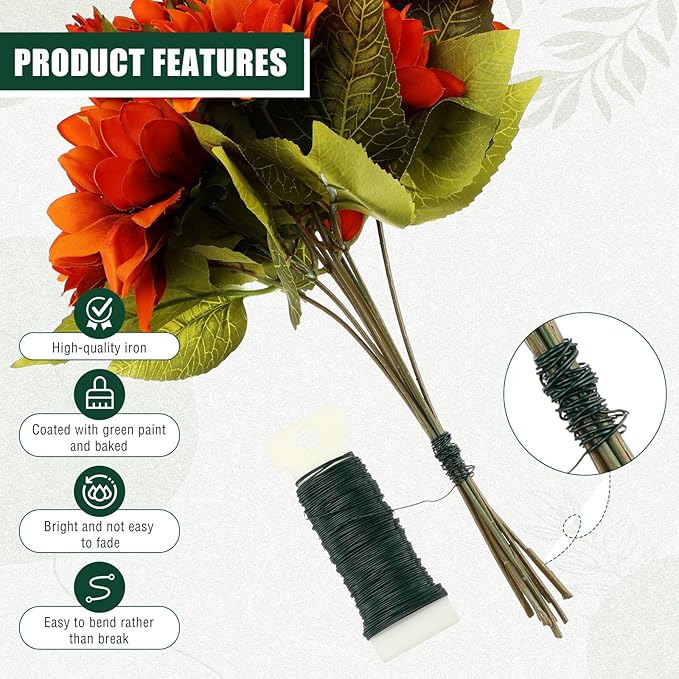 Ferraycle 72 Pack Green Floral Wire 38 Yards 22 Gauge Flexible Paddle Florist - Image 3