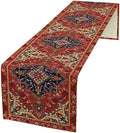 Boho Old French Table Runner, Vintage Red Beige Retro Flower Rustic Country by Unknown
