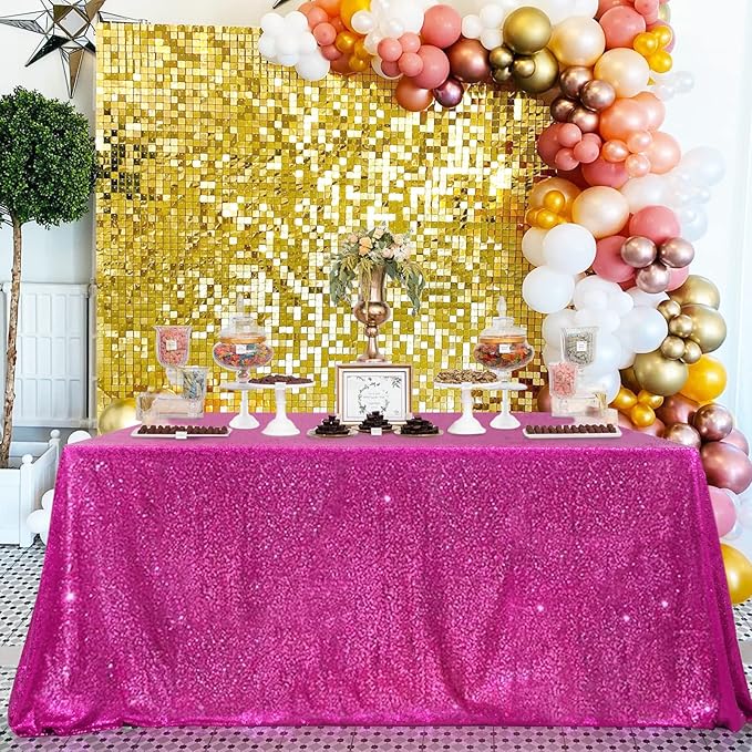 QueenDream Hot Pink Wedding Sequin Tablecloth 90 x 156 Inch Rectangle Glitter by QueenDream