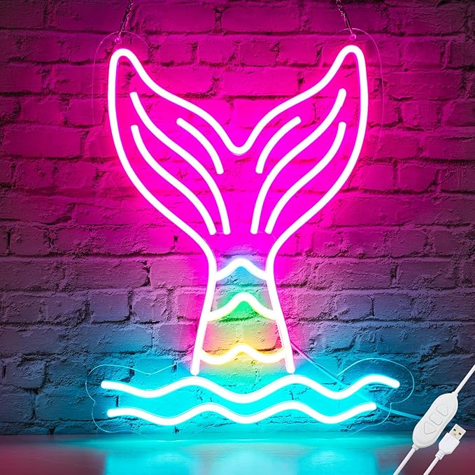 Mermaid Tail Neon Sign Dimmable Mermaid Neon Signs by BasaneonNeonSignLightUpYourLife