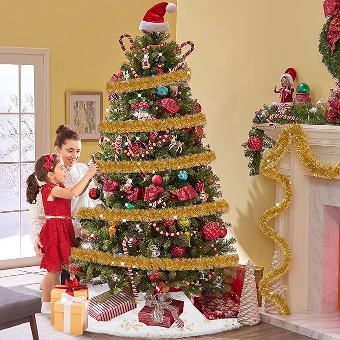 25 Feet Christmas Tinsel Garland, Metallic Twist Wall Hanging Backdrop - Image 6