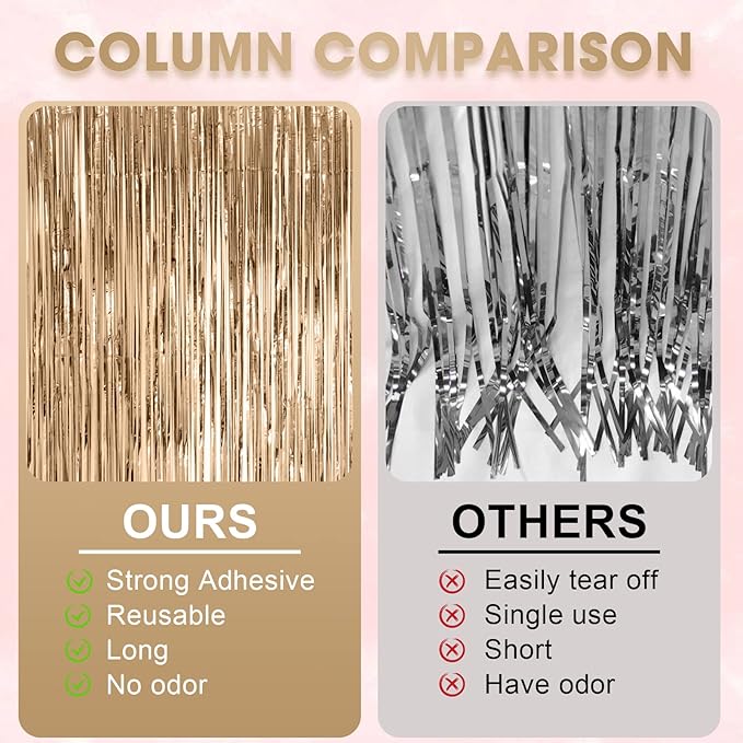 4 Pack Champagne Foil Fringe Backdrop Curtains, Tinsel Streamers Birthday Party - Image 5
