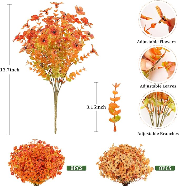 AmyHomie 16 Bundles Fall Orange Yellow Artificial Flowers - Image 7