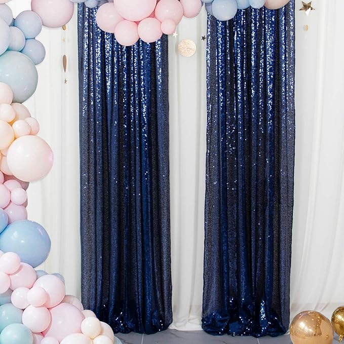 ShinyBeauty Sparkle Backdrop Curtain Navy Blue 2 Panels Set Sequin Photo by ShinyBeauty