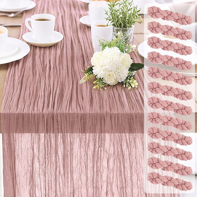 12-Pack Dusty Pink Cheesecloth Table Runners – 10FT Boho Rustic Gauze Fabric by Unknown