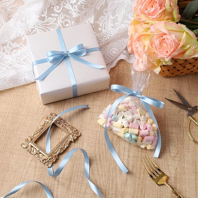 LaRibbons Light Blue Satin Ribbon 3/8 Inch 25 Yards Luxury Double Faced Blue - Image 5
