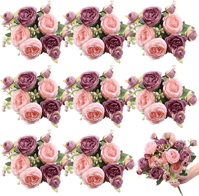 8 Bundles Artificial Peonies Flowers Boho Faux Flowers Arrangements Artificial by Yuxung