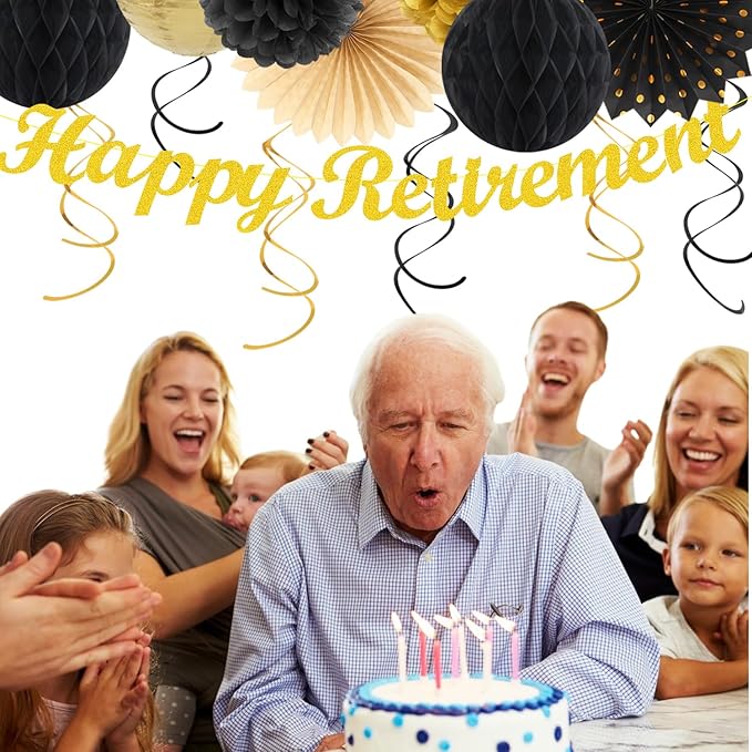 Black Gold Women-Men Happy-Retirement Party-Decorations - Image 4