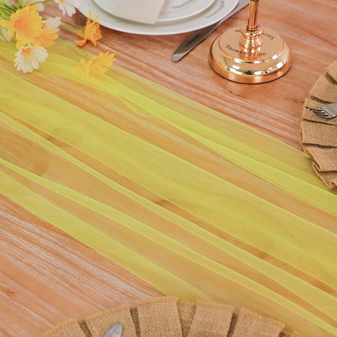 Snowkingdom Fall Yellow Table Runner, 10FT Light Yellow Tulle Gauze Sheer by Snowkingdom
