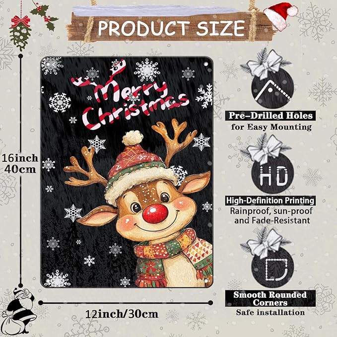 Merry Christmas Reindeer Metal Tin Sign - Image 2