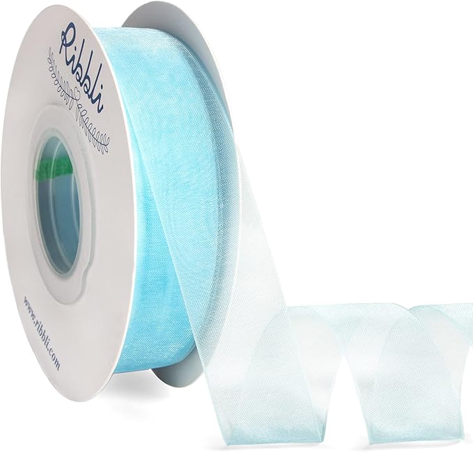 Ribbli Light Blue Organza Ribbon, 1 Inches x Continuous 50 Yard, Light Blue by Ribbli
