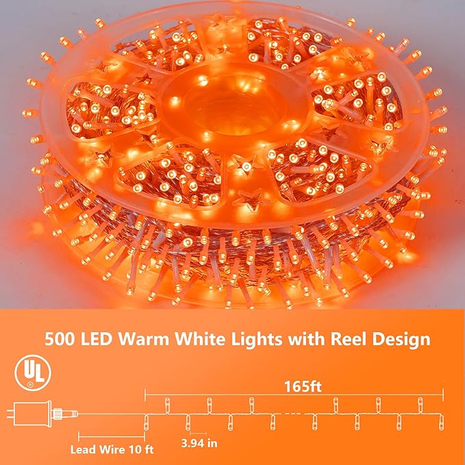 YEGUO 165ft 500 LED Halloween Lights Outdoor Waterproof, 8 Modes Clear Wire - Image 2