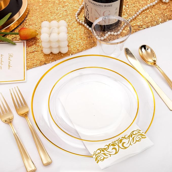 NOCCUR 350PCS Clear and Gold Plastic Plates - Image 5