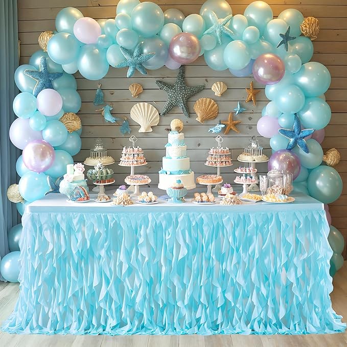 PARTISKY Aqua Blue Tulle Curly Willow Table Skirt - Image 8