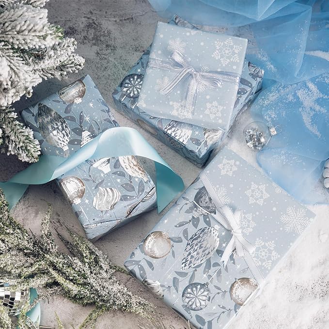 LeZakaa Christmas Silver Wrapping Paper Mini Roll, Reversible Design - Image 5