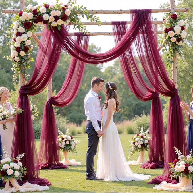 Wedding Arch Draping Fabric Backdrop 2 Panel 30" x 19Ft Burgundy Drapes Curtains - Image 2