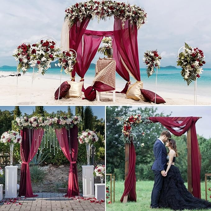 6 Panels Burgundy Wedding Arch Drapery 28" x20Ft Wedding Arch Draping Fabric - Image 4