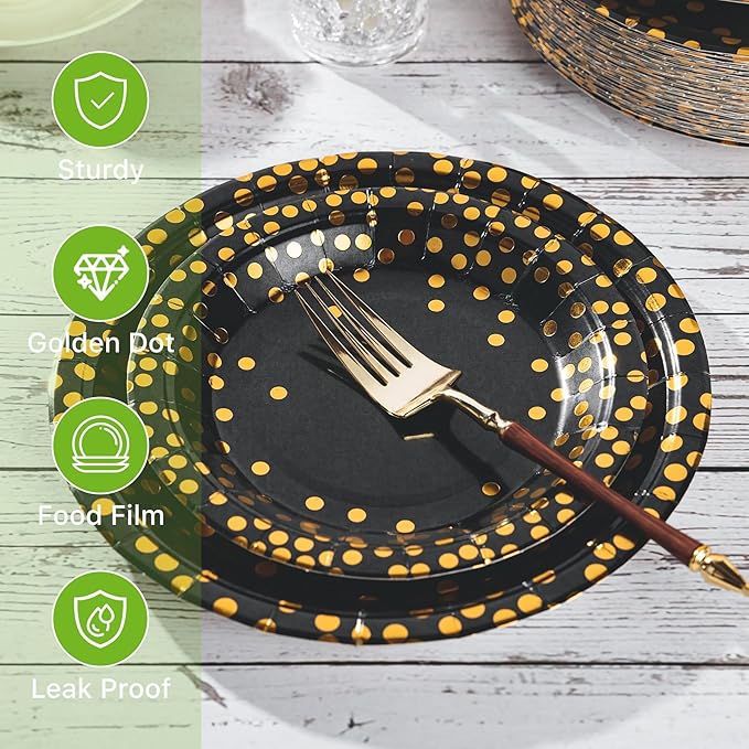 Lullaby 200PCS Black Paper Plates, Disposable Graduation Plates - Image 3