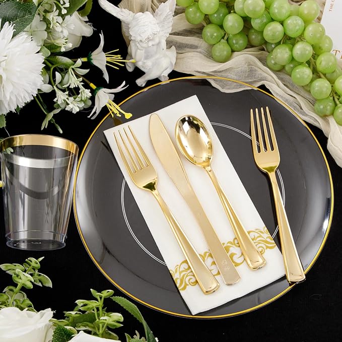 Supernal 350PCS Clear and Gold Plastic Dinnerware Set Include Clear Disposable - Image 5