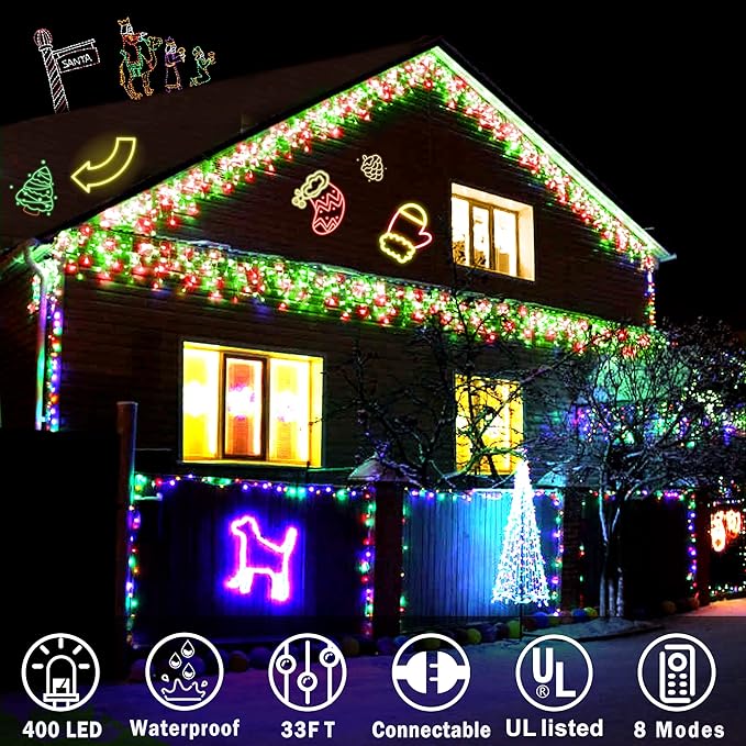 KNONEW Christmas Lights Outdoor Decorations 400 LED 33ft 8 Modes Curtain Fairy - Image 4