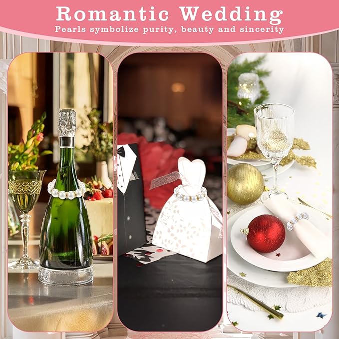 60 Pcs Wedding Pearl Napkin Rings, Pearl Napkin Rings Napkin Ring Holder - Image 5